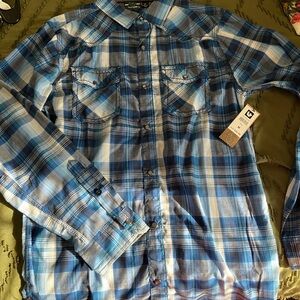 Burnside Blue and White Plaid Men's Shirt